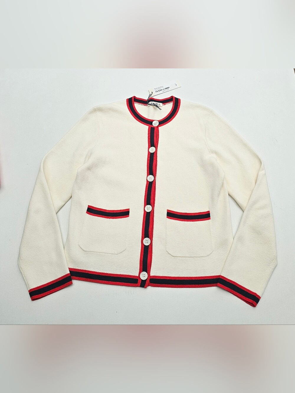 Alex Mill Margot Stripe Trim Cotton Cashmere Cardigan